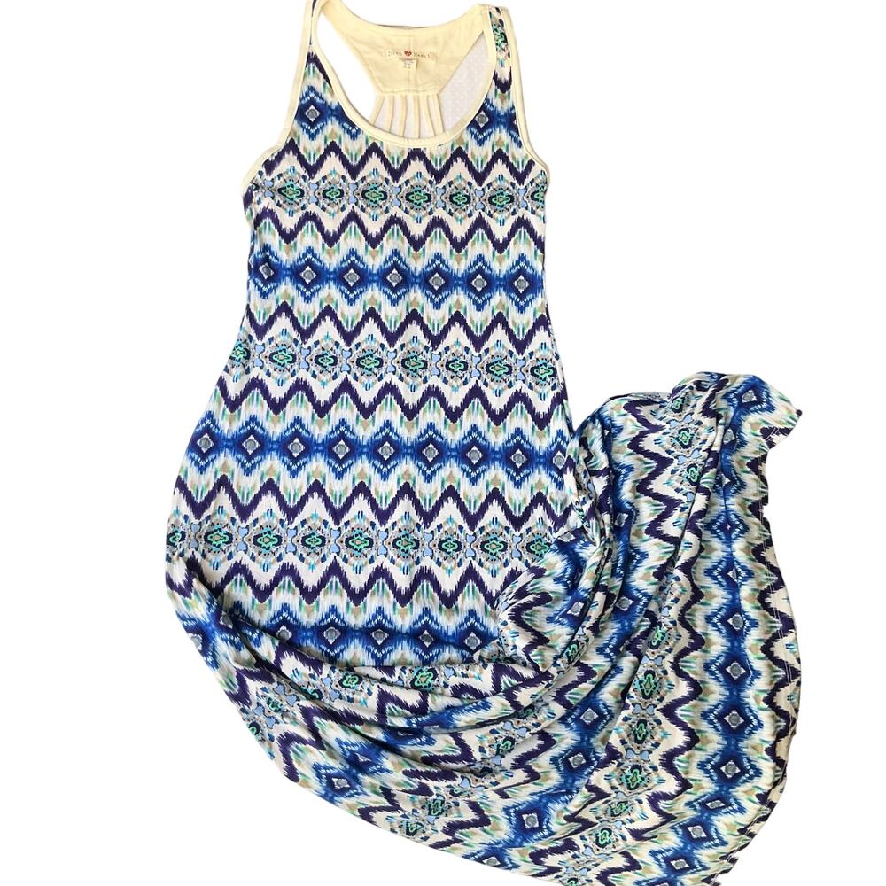 Derek Heart Women’s Sleeveless Stretchy Maxi Dress size S, Wave Pattern Blue